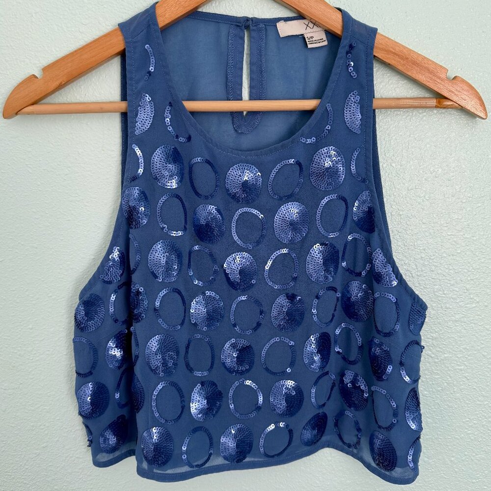 Forever 21 XXI‎ Blue Sequin Crop Top Size S